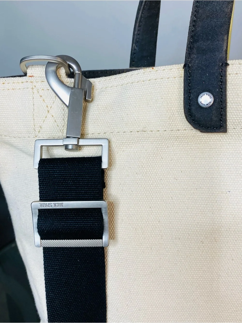 Jack Spade Canvas Dipped Coal Tote Bag Cream White Red JACK Crossbody